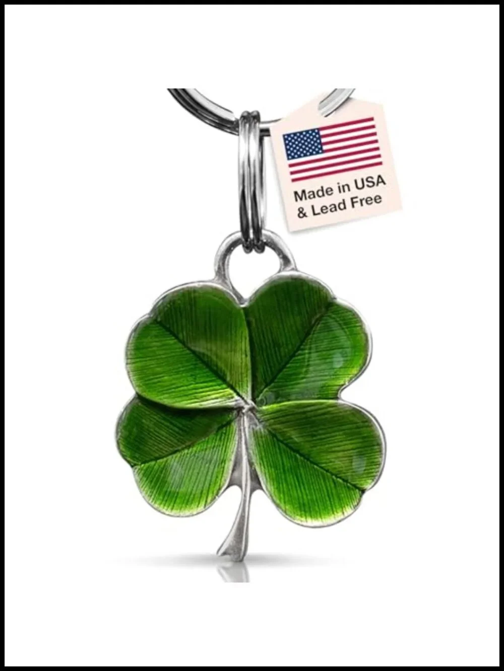 Four Leaf Clover Keychain Pewter Handcrafted Good Luck Charm